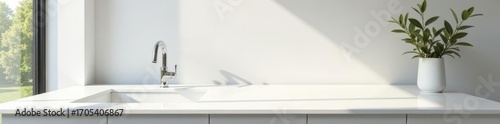 Sleek white quartz countertop, minimalist design, home, surface