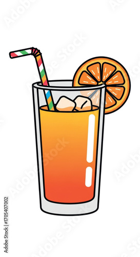 Refreshing Orange Juice Cocktail with Ice and Orange Slice.