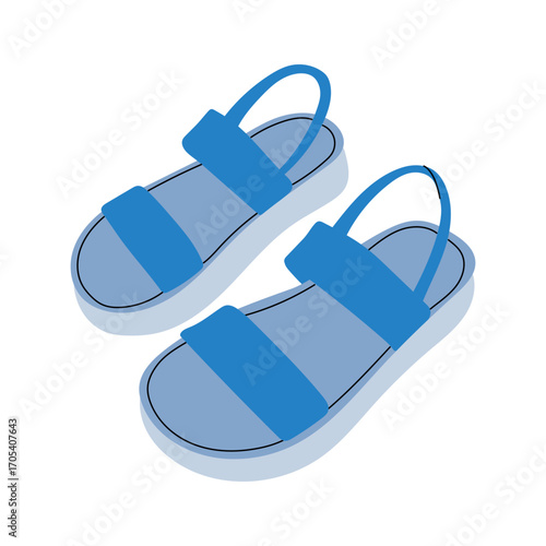 Women's colorful summer sandals and shoes in hand drawn styleVector illustration of various open summer sandals with straps, low and high platform isolated. Summer cute slippers and sandals