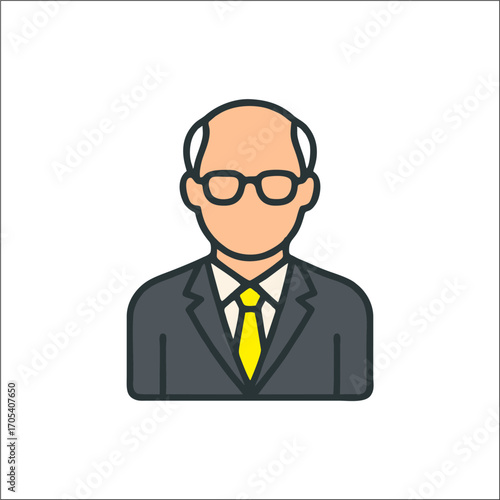 old businessman with glasses, old businessman with suitcase and yellow tie
