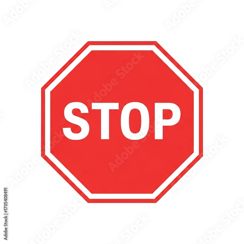 Red Octagonal Stop Sign with White Border and Text.