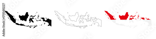 Indonesia map. Detailed silhouette of Indonesian archipelago with multiple islands vector illustration. Geographic representation of Southeast Asian country symbol. Political territory sign.
