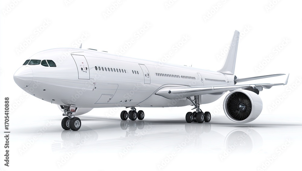 Fototapeta premium White passenger jet on white background (1)
