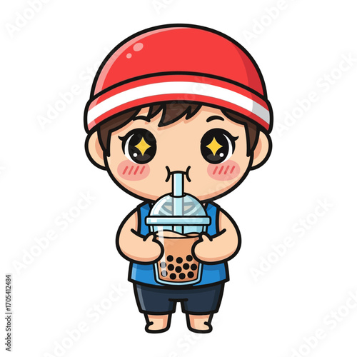 Cute Boy Enjoying Bubble Tea