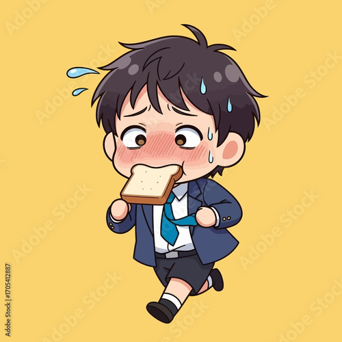 Cute boy cartoon riding a fast scooter with a red scarf