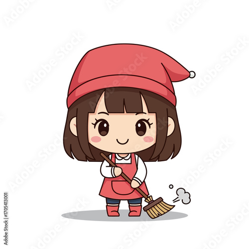 Adorable Cartoon Boy Washing Dishes with Soap Suds and Bubbles