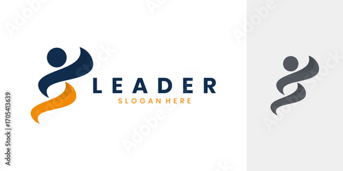 Leader logo design with abstract person figure icon