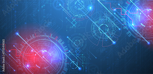 Abstract background. Scientific and technological concept with the use of technical elements formed in the shape of a circle.