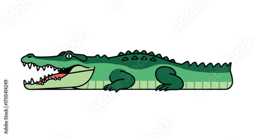 Cartoon Green Alligator with Open Mouth and Sharp Teeth.
