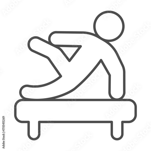 Athlete man in pole vaulting thin line icon, physical education concept. Vector graphics. Sportsman, sport sign on white background, outline style icon for mobile or web design.