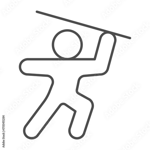Sportsman with pike thin line icon, throwing sports concept. Vector graphics. Athlete man prepare to throw pike, sport sign on white background, outline style icon for mobile or web design.
