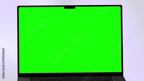 Realistic Laptop with Green Screen Animation Isolated on White Background Chroma Key