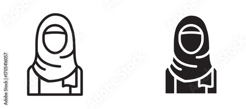 Woman wearing hijab Icon set in black color for ui designs