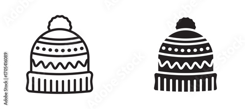 Winter hat Icon set in black color for ui designs