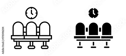 Waiting room Icon set in black color for ui designs