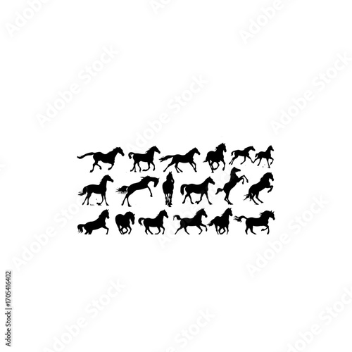 
Horse silhouette set. horse different poses isolated farm animal silhouette icon vector collection 