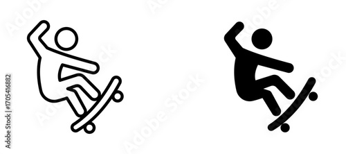 Skateboarding Icon set in black color for ui designs