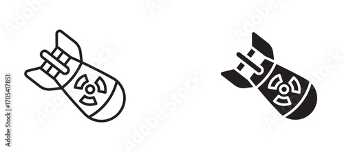 Nuclear bomb Icon set in black color for ui designs