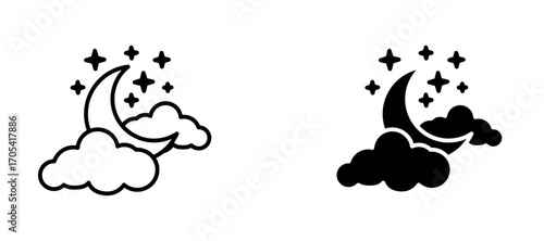 Night Icon set in black color for ui designs