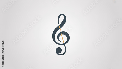 Treble clef musical note symbol with a conductors baton, representing music and harmony, minimalist and elegant design