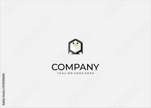 Geometric penguin logo features a modern minimalist style with clean lines and sharp shapes. The simple yet striking design makes it versatile for technology companies, software and startups.