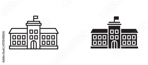 High school building Icon set in black color for ui designs