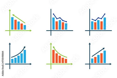 business bar chart, analytics graph infographic, 
growth and decline bar chart flat, finance data graph statistics chart icons, economic trend bar chart vector design.