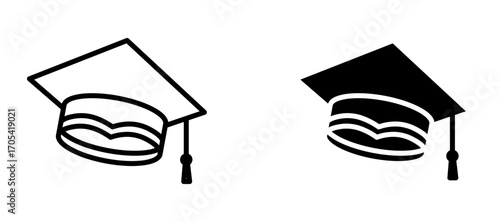 Graduation cap Icon set in black color for ui designs