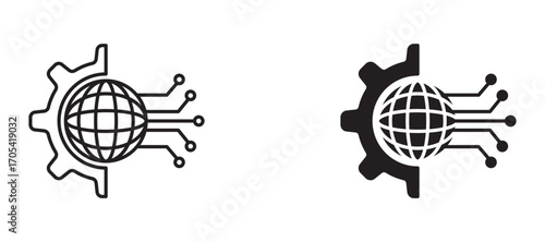 Global technology Icon set in black color for ui designs