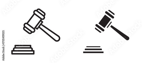 Gavel Icon set in black color for ui designs