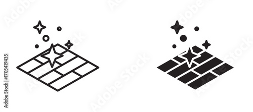 Easy clean floor surface Icon set in black color for ui designs