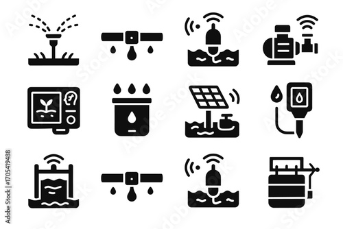Panel device sprinklers pipe vector control icon system icons water analysis irrigation