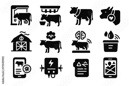 Vector icon livestock health automation smart monitoring icons water system fence device