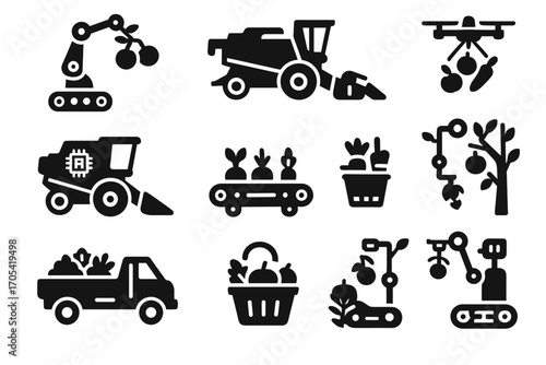 Picking harvest combine grain robot icon vector icons orchard harvesting automated sorting
