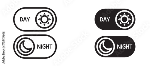 Day and night mode Icon set in black color for ui designs