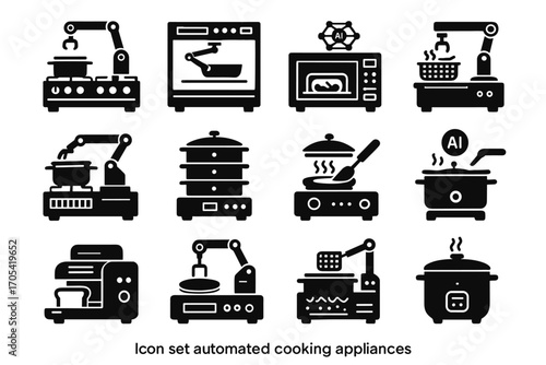 Warmer microwave robotic pasta vector toaster kitchen pot icon cooker smart oven