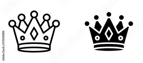 Crown Icon set in black color for ui designs