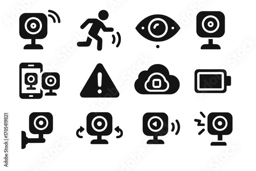 Symbol alert nano security vector icon storage status recording lens icons detection
