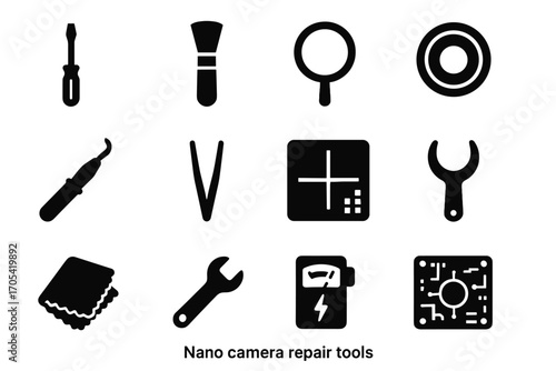 Camera removal tool replacement lens cleaning cloth icon brush vector nano tweezers