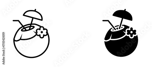 Coconut drink Icon set in black color for ui designs