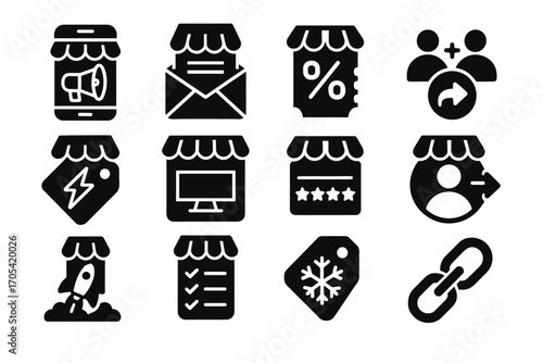 Shop social virtual email card icon vector launch feedback coupon promotion program