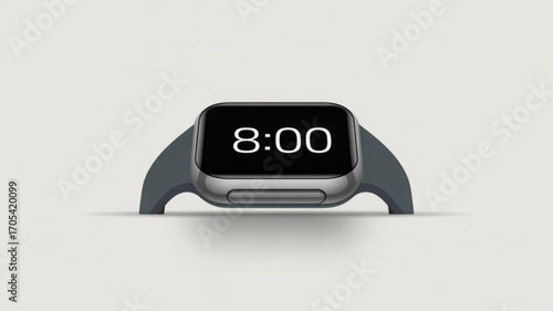 A sleek smartwatch displays the time 800 on its screen, showcasing modern technology and minimalist design