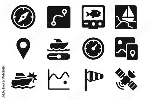Smart icons route icon autopilot detection depth chart boat vector speed toggle