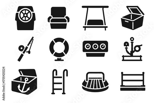 Navigation helm vector icon boat smart panel lights rails lifebuoy rod safety