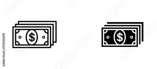 Cash Icon set in black color for ui designs