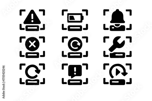 System vector warning bell troubleshooting data icon battery required connection scanner alert