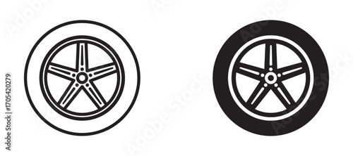 Car wheel Icon set in black color for ui designs