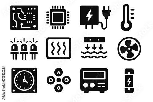 Vector microchip icon screen nano icons oven buttons indicators circuit system thermal