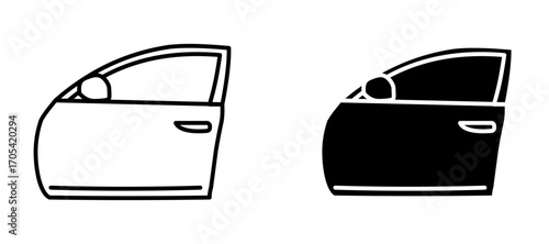 Car Door Icon set in black color for ui designs