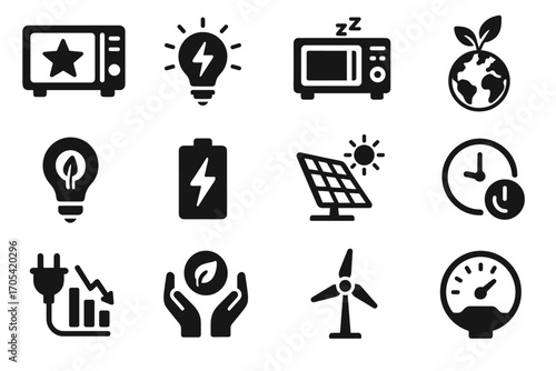 Efficiency energy icons vector icon battery saver star mode power consumption low